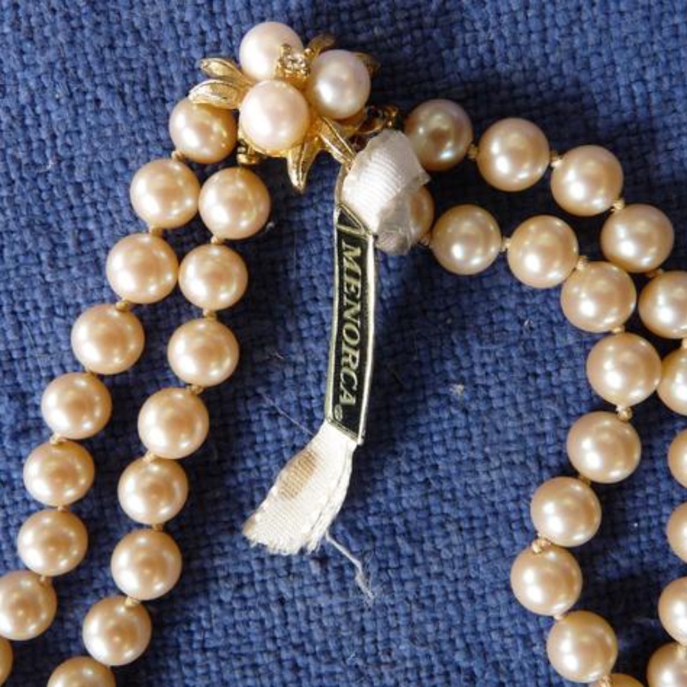 Menorca faux pearl necklace double vintage gold